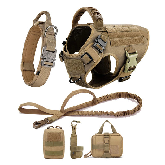 Large Dog Harness Collar Leash Molle Pouches Pet German Shepherd Malinois Training Walking Vest Dog Harnesses for Medium Dogs